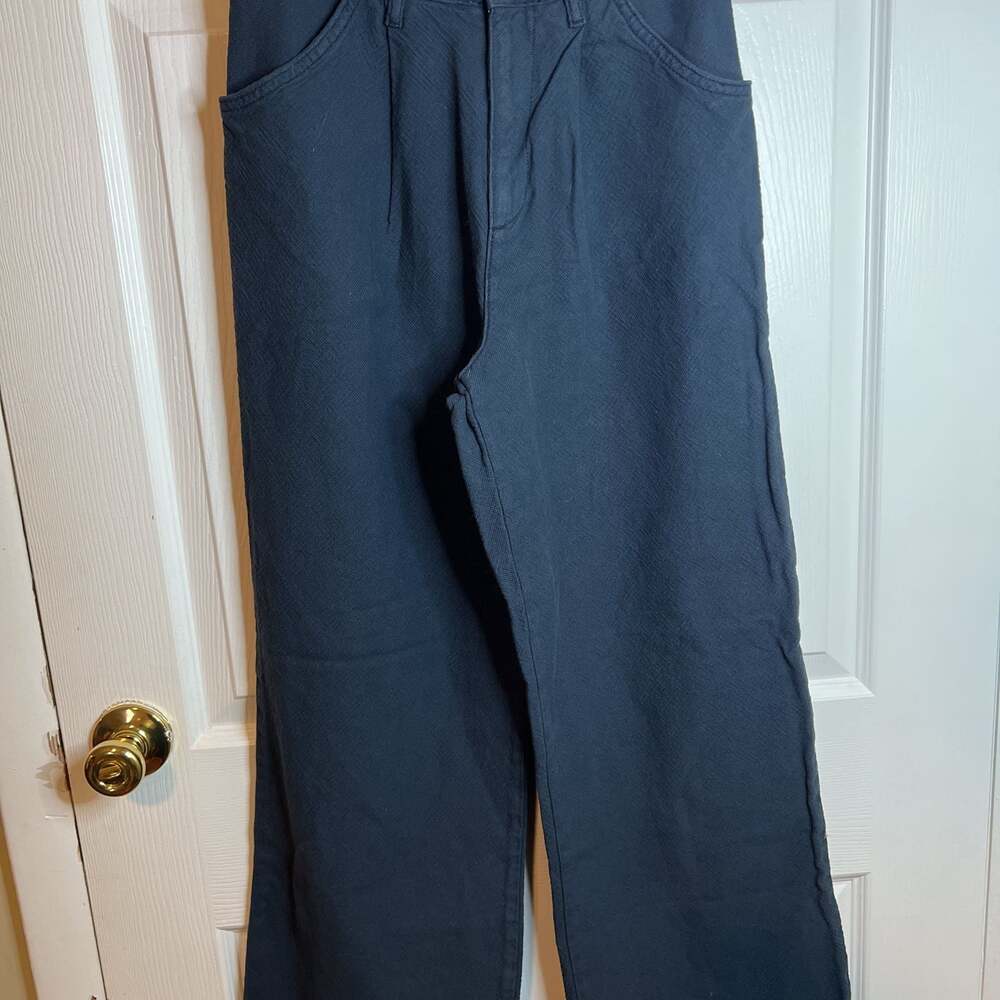 ASOS DESIGN High Rise Straight Leg Navy Blue Textured Pants ..., $25*